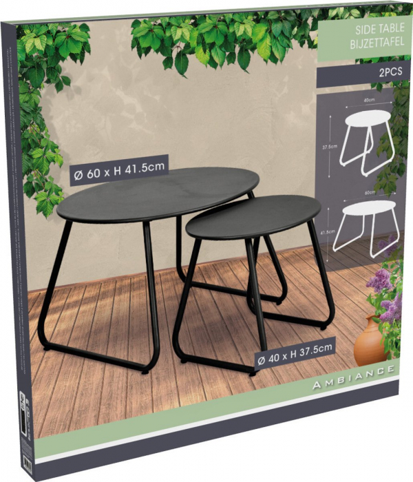 Set 2 mese Koopman, metal, 40x38 cm, 60x42 cm, negru [3]