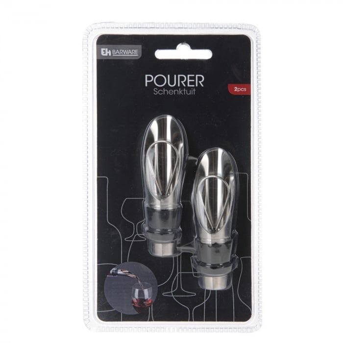 Set 2 picuratoare vin Excellent Houseware, otel inoxidabil, 8 cm, argintiu/negru [2]