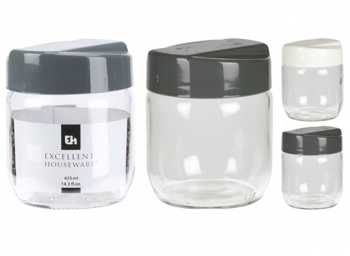 Set 2 recipiente depozitare alimente Excellent Houseware, sticla/plastic, 425 ml, transparent [2]