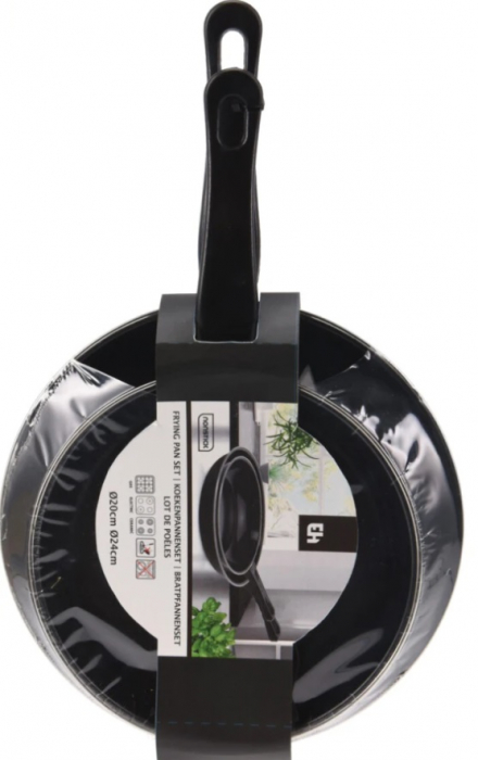 Set 2 tigai Excellent Houseware, otel carbon, 20/24 cm, negru [2]