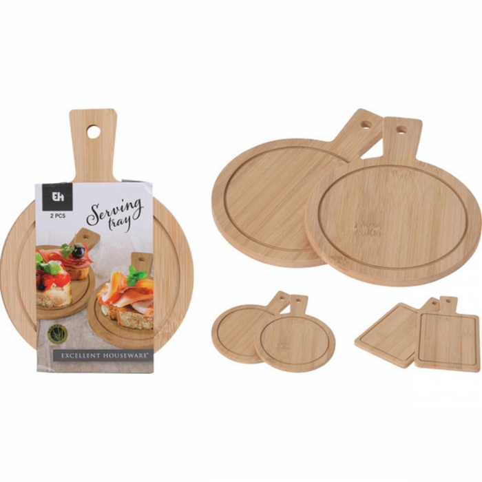 Set 2 mini tocatoare cu maner Koopman International, bambus, 19 cm, maro, rotund [4]