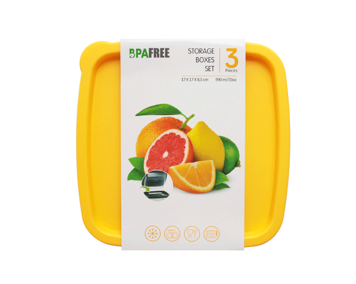 Set 3 caserole Excellent Houseware, polipropilena, 17x17x5.5 cm, 1 l, transparent/galben [3]