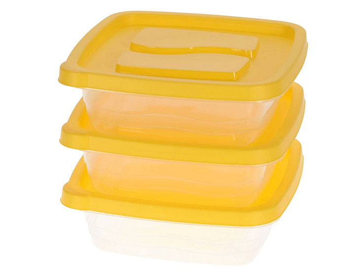 Set 3 caserole Excellent Houseware, polipropilena, 17x17x5.5 cm, 1 l, transparent/galben [2]