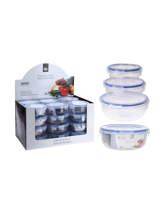 Set 3 caserole Excellent Houseware, polipropilena, 18x18x8 cm, transparent/albastru [3]