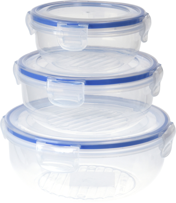 Set 3 caserole Excellent Houseware, polipropilena, 18x18x8 cm, transparent/albastru [1]