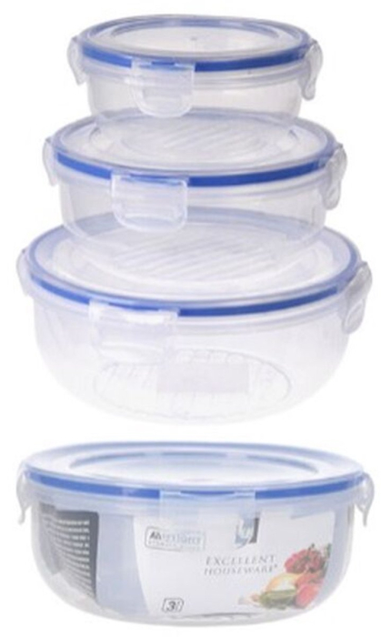 Set 3 caserole Excellent Houseware, polipropilena, 18x18x8 cm, transparent/albastru [4]