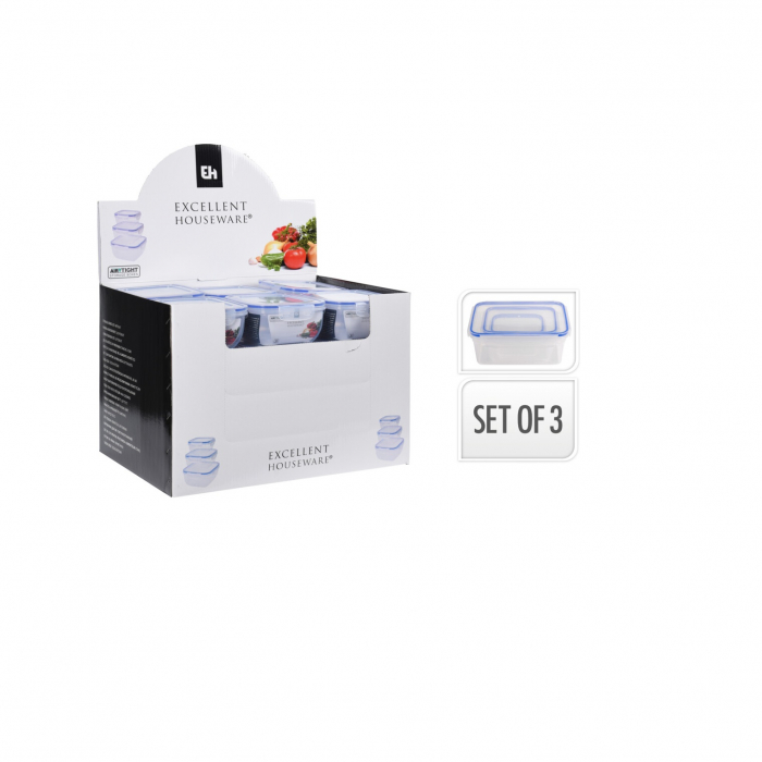 Set 3 caserole Excellent Houseware, polipropilena/silicon, 500/900/1500 ml, transparent [2]
