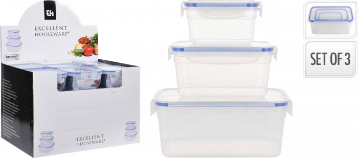 Set 3 caserole Excellent Houseware, polipropilena/silicon, 500/900/1500 ml, transparent [3]