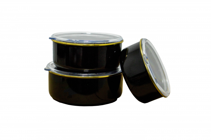 Set 3 caserole OMS-Enamel, aluminiu emailat, negru/gold [5]