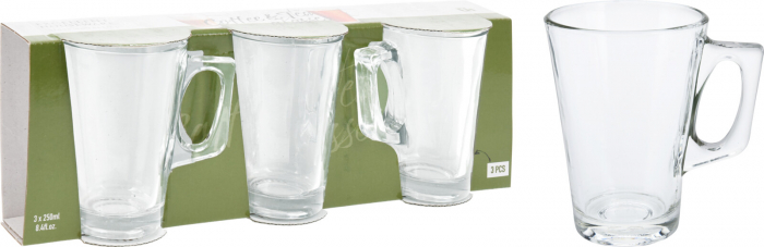 Set 3 cesti cafea/ceai Excellent Houseware, sticla, 7.5x11 cm, 250 ml, transparent [2]