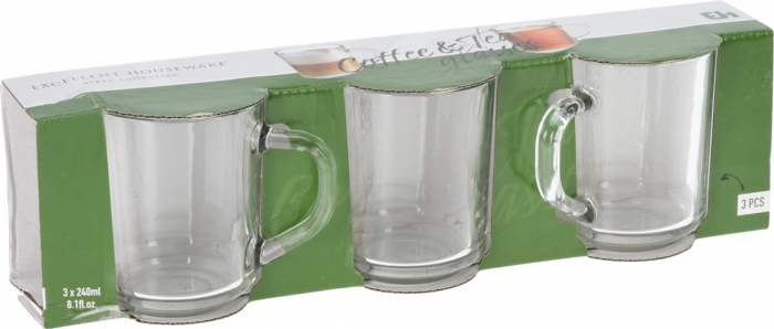 Set of 3 Excellent Houseware cups, glass, 7.6x8.8 cm, 240 ml, transparent [3]