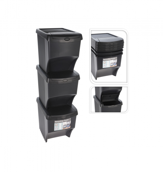 Set 3 cosuri gunoi Excellent Houseware, polipropilena, 37x28x33 cm, 21.7 l, negru [2]