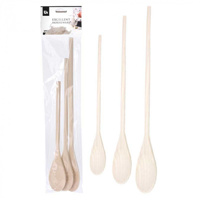 Set 3 linguri pentru gatit Excellent Houseware, lemn, 25/30/35 cm, maro [4]