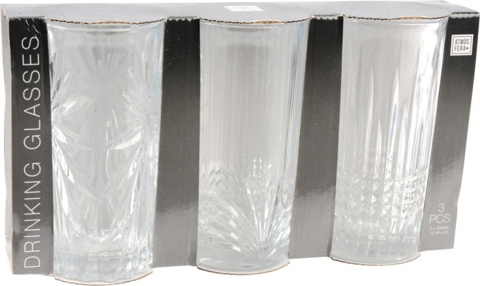 Set 3 pahare Excellent Houseware, sticla, 7x14 cm, 380 ml, transparent [2]