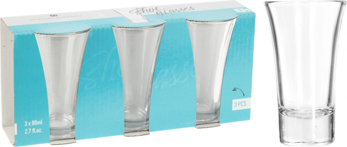 Set 3 pahare shot Excellent Houseware, sticla, 5x8.5 cm, 80 ml, transparent [4]