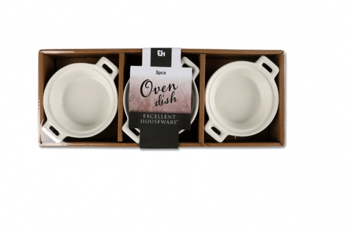 Set 3 ramekini Excellent Houseware, portelan, 13x10x4 cm, 130 ml, alb [1]