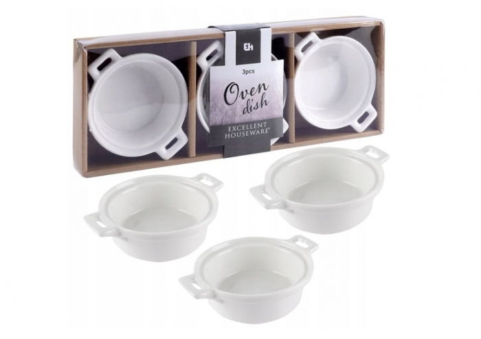 Set 3 ramekini Excellent Houseware, portelan, 13x10x4 cm, 130 ml, alb [3]