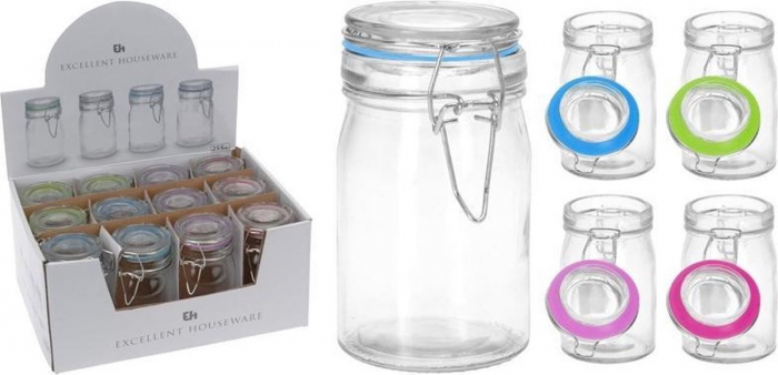 Set 3 recipiente depozitare alimente Excellent Houseware, sticla/metal, 6.8x11.7 cm, 250 ml, multicolor [5]