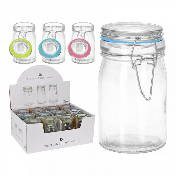Set 3 recipiente depozitare alimente Excellent Houseware, sticla/metal, 6.8x11.7 cm, 250 ml, multicolor [6]