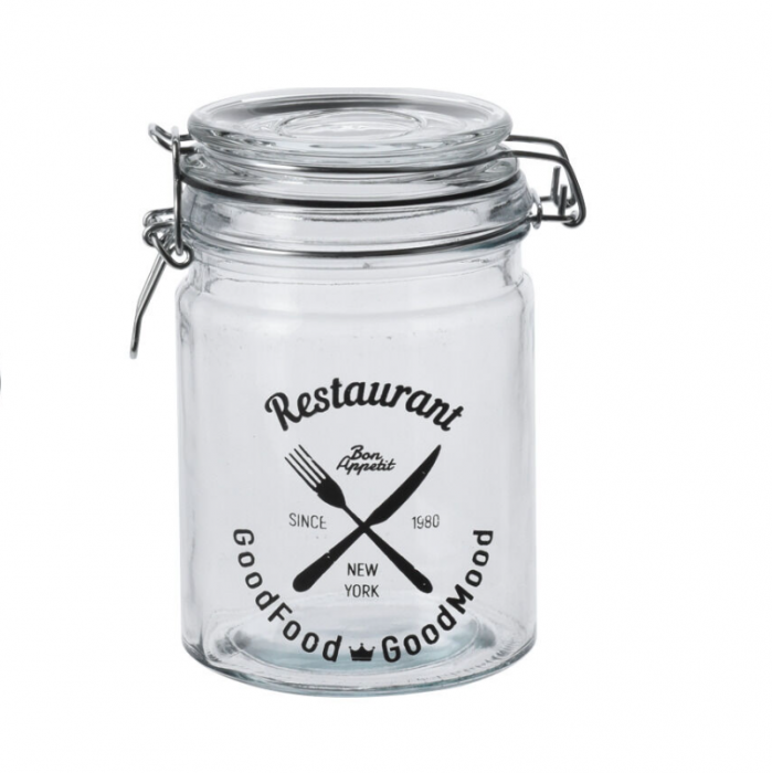 Set 3 recipiente depozitare alimente Excellent Houseware, sticla/metal, 9x14.5 cm, 750 ml, transparent [3]