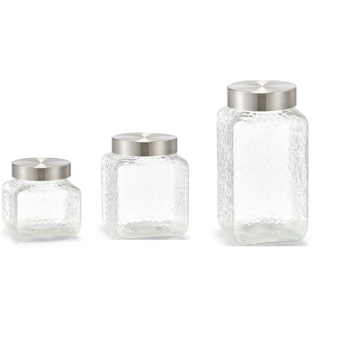 Set 3 recipiente depozitare alimente Zeller, sticla/metal, transparent/argintiu [1]
