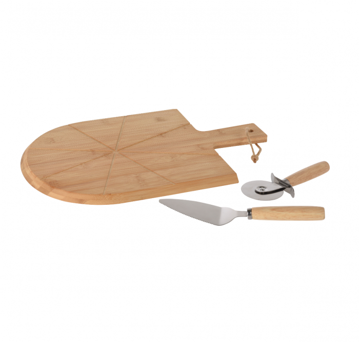 Set 3 ustensile pentru pizza, bambus/otel inoxidabil, 43x30 cm, maro/argintiu [2]