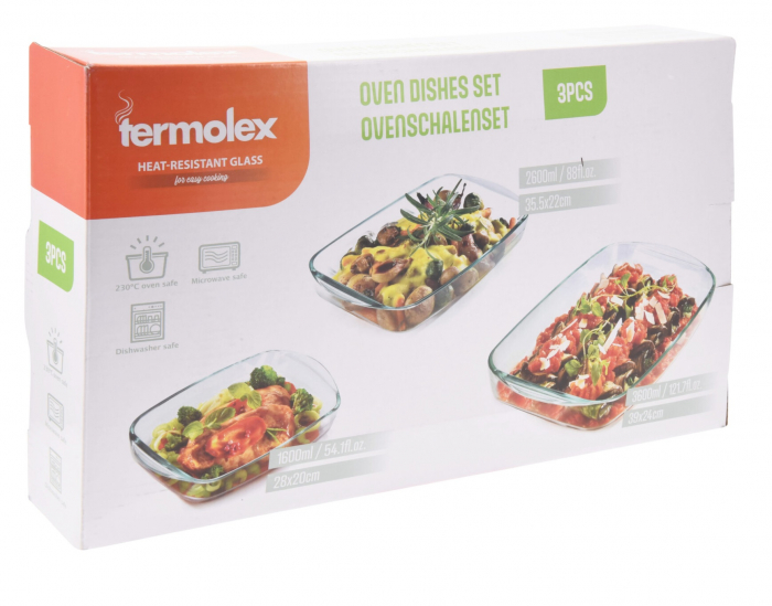 Set 3 vase cuptor Termolex, sticla termorezistenta, 3.6/2.6/1.6 l, transparent [2]