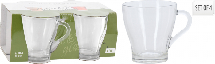 Set 4 cesti cafea/ceai Excellent Houseware, sticla, 9x9.5 cm, 300 ml, transparent [2]