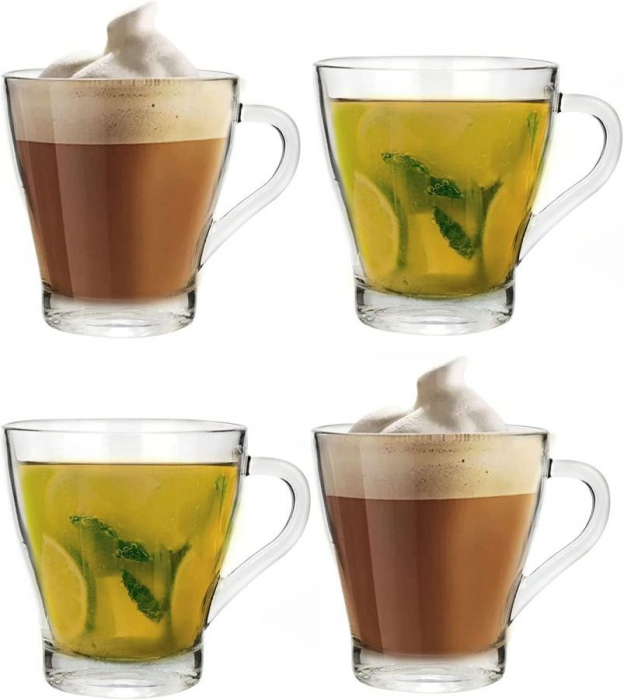 Set 4 cesti cafea/ceai Excellent Houseware, sticla, 9x9.5 cm, 300 ml, transparent [3]