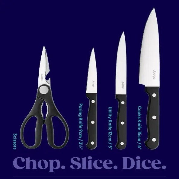 Set 4 cutite cu suport Judge Classic, otel X40CrMov13, 9/12/15 cm, argintiu/negru [2]