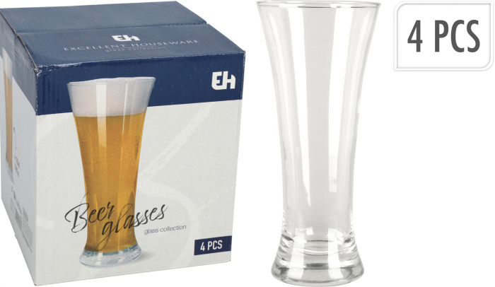 Set 4 pahare bere Excellent Houseware, sticla, 320 ml, transparent [2]