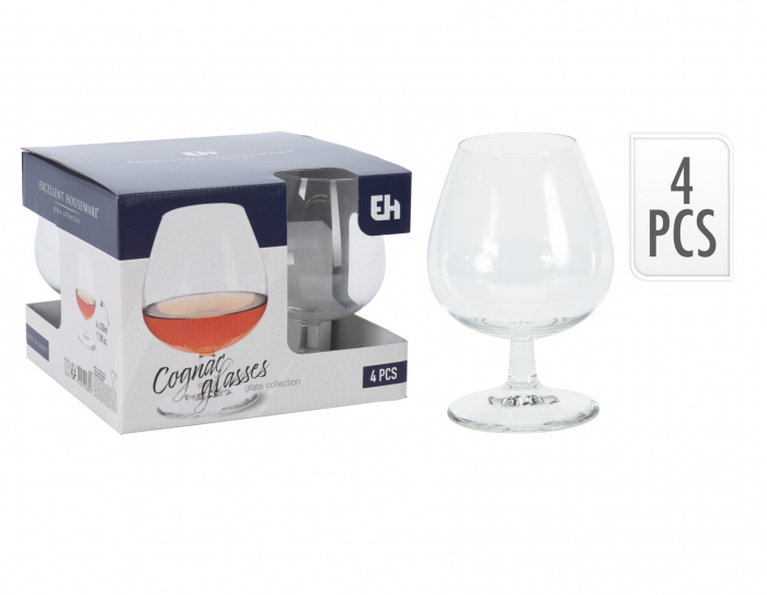Set 4 pahare coniac Excellent Houseware, sticla, 5.6x13 cm, 350 ml, transparent [3]