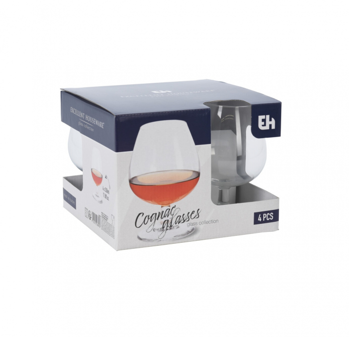 Set 4 pahare coniac Excellent Houseware, sticla, 5.6x13 cm, 350 ml, transparent [2]