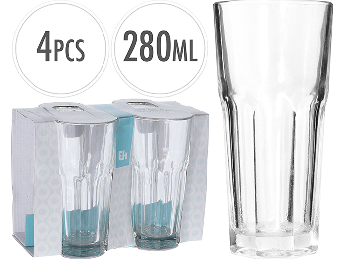 Set 4 pahare Excellent Houseware, sticla, 6.5x14 cm, 280 ml, transparent [3]