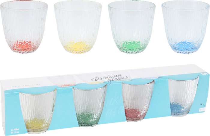 Set 4 pahare Excellent Houseware, sticla, 8.5x9 cm, 300 ml, transparent/multicolor [6]