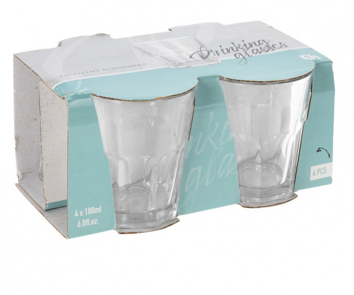 Set 4 pahare Excellent Houseware, sticla termorezistenta, 7x8 cm, 180 ml, transparent [2]