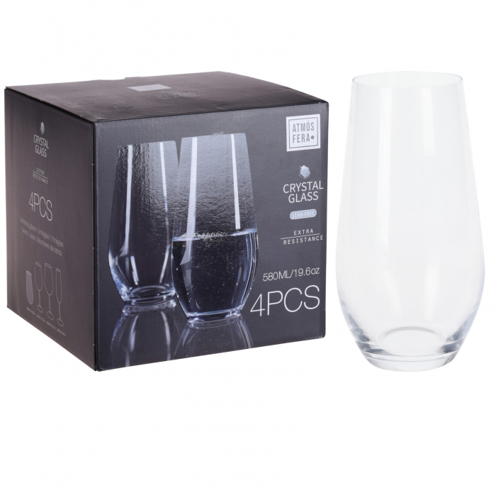 Set of 4 Excellent Houseware water glasses, crystal glass, 6x15.5 cm, 580 ml, transparent [2]