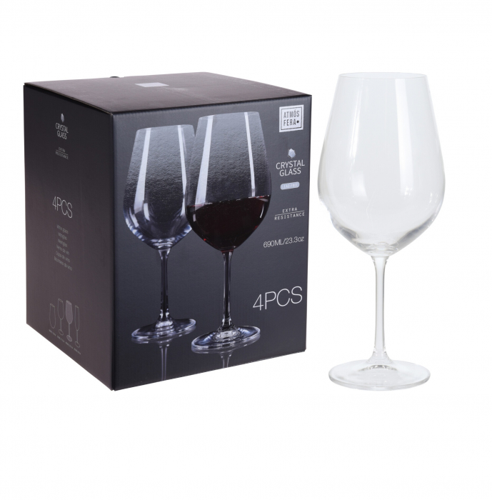 Set of 4 Excellent Houseware wine glasses, crystal glass, 8x24 cm, 690 ml, transparent [2]