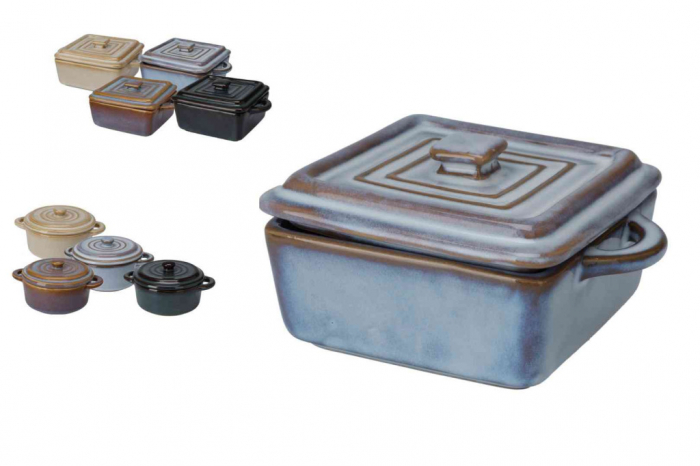 Set 4 ramekini cu capac Koopman, ceramica, 13.5x10x6.5 cm, 180 ml, multicolor [3]