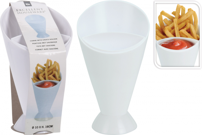 Set 4 recipiente servire cartofi prajiti Excellent Houseware, plastic, 9.5x16 cm, alb [3]