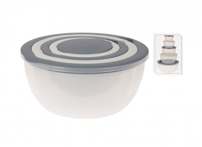 Set 5 boluri Excellent Houseware, polipropilena, 0.4/0.8/1.5/2.5/4.4 l, alb/gri [2]