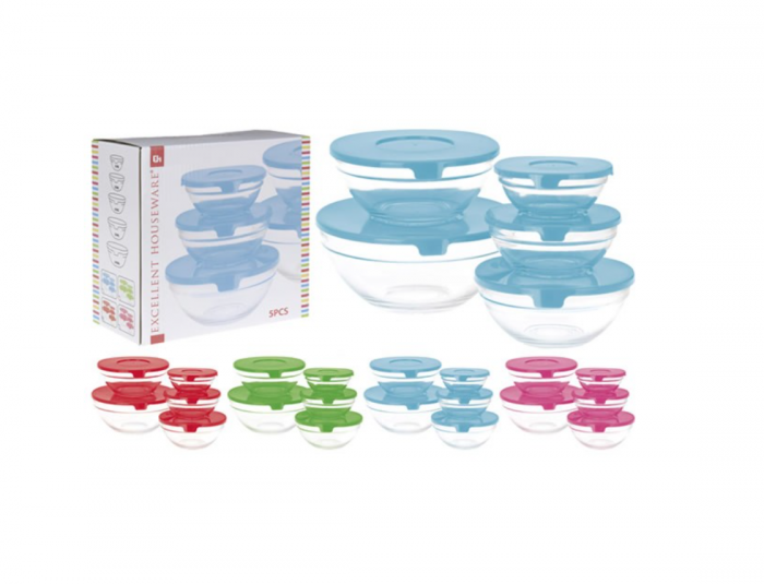Set 5 boluri Excellent Houseware, sticla, 0.14/0.22/0.34/0.54/0.91 l, roz [4]