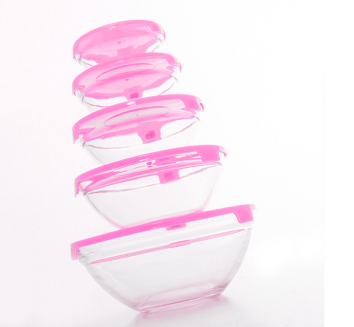 Set 5 boluri Excellent Houseware, sticla, 0.14/0.22/0.34/0.54/0.91 l, roz [6]