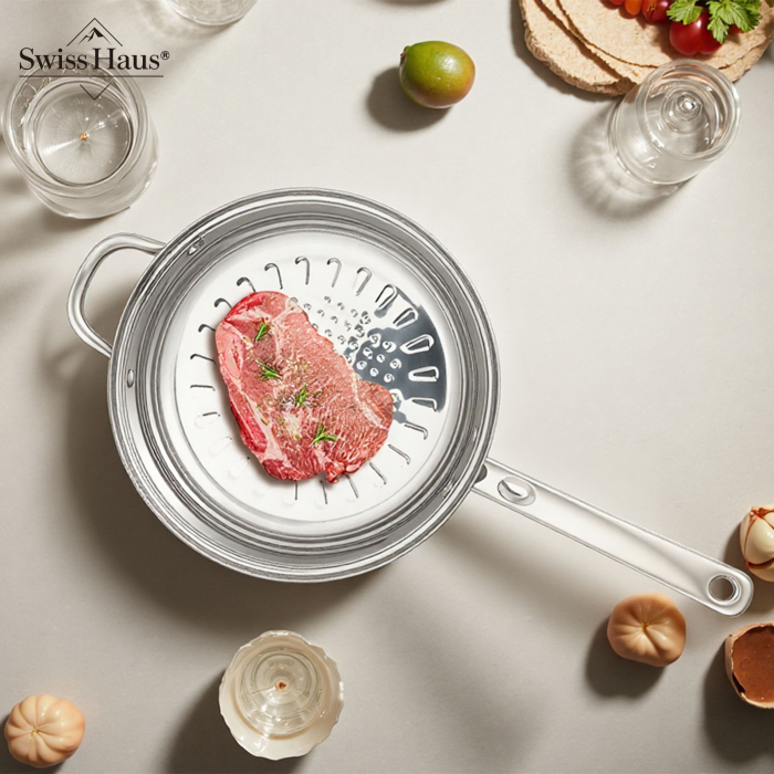 Set 6 oale cu capac Swiss Haus-Montreaux, otel inoxidabil, 16/18/20/24 cm, argintiu [8]