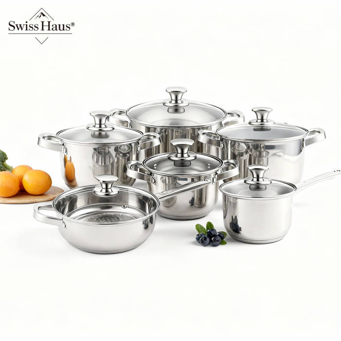 Set 6 oale cu capac Swiss Haus-Montreaux, otel inoxidabil, 16/18/20/24 cm, argintiu [6]