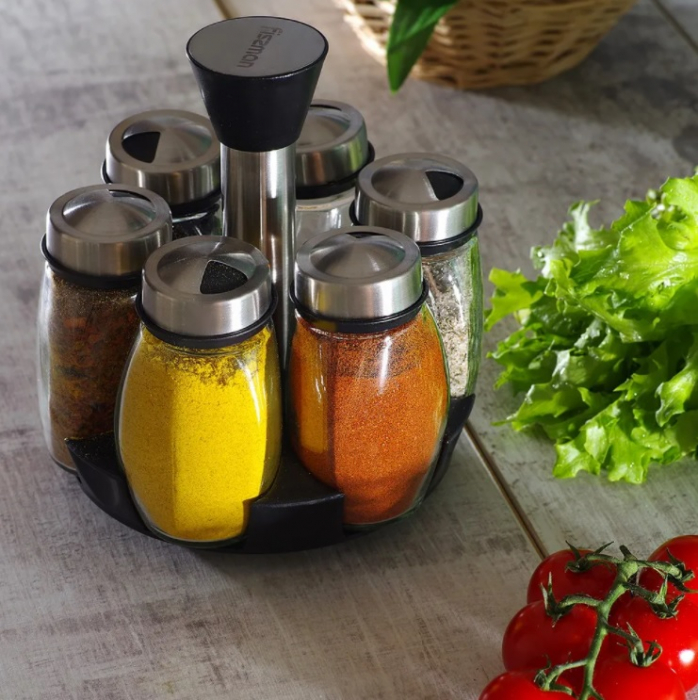 Set of 6 Fissman spice storage containers, glass/stainless steel, 4x10 cm, transparent [4]