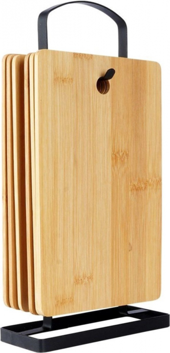 Set of 6 chopping boards with stand Excellent Houseware, bamboo/metal, 22x14x4 cm, brown/black [2]