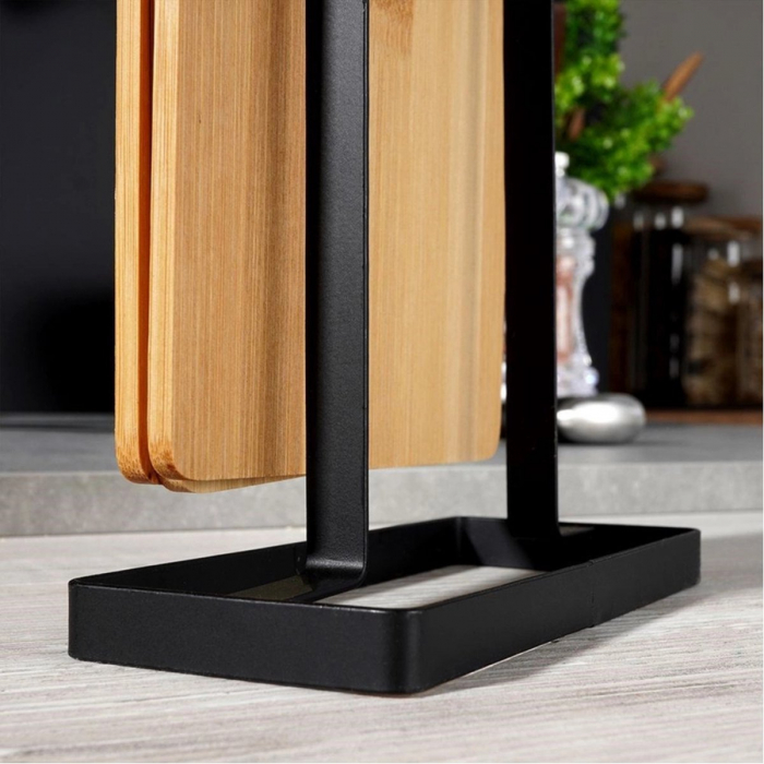 Set of 6 chopping boards with stand Excellent Houseware, bamboo/metal, 22x14x4 cm, brown/black [9]