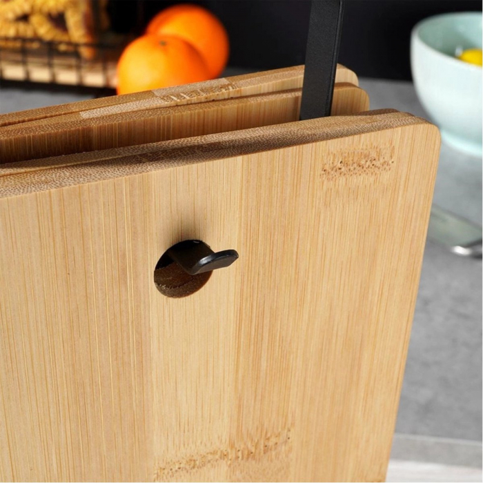 Set of 6 chopping boards with stand Excellent Houseware, bamboo/metal, 22x14x4 cm, brown/black [6]