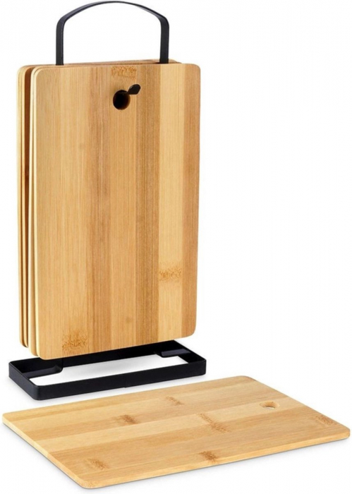 Set of 6 chopping boards with stand Excellent Houseware, bamboo/metal, 22x14x4 cm, brown/black [3]